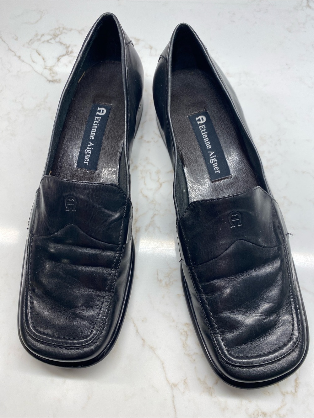 Etienne Aigner Jannie Leather Loafers Black Slip On Academia Career Classic 7.5